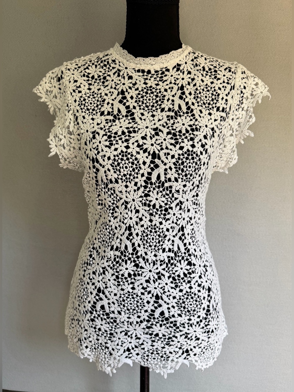 Velvet by Graham & Spencer Top Lace Cap Sleeve XS Women’s Crew Neck